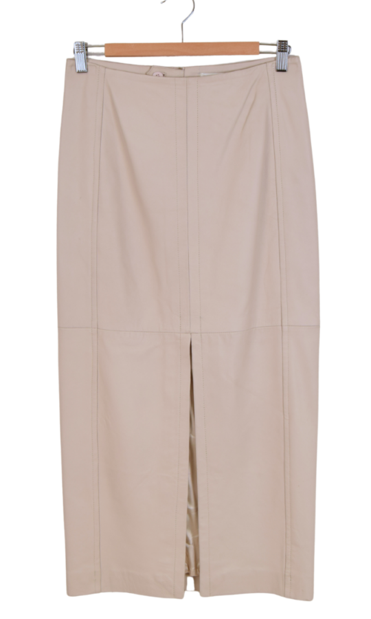 offwhite leren maxi kokerrok