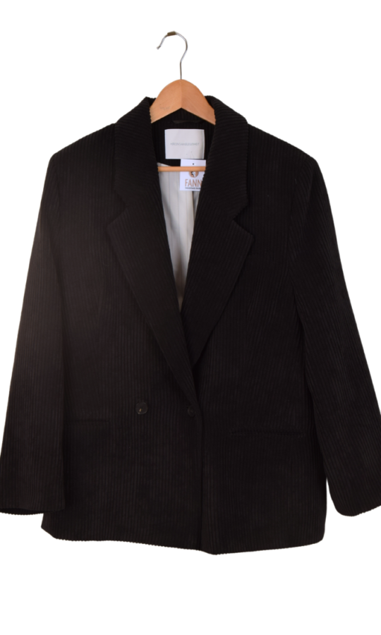 zwarte soepele ribfluweel blazer