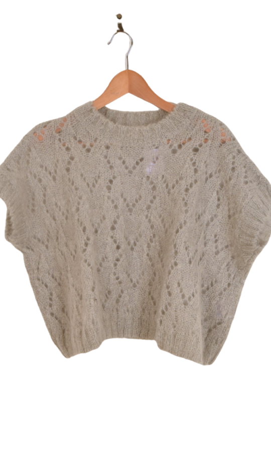 lgrijze mohair cropped ABE ajourtrui korte mouw